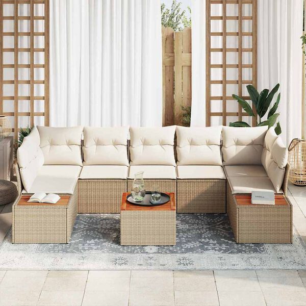 vidaXL Gar&eth;s&oacute;fa sett me&eth; p&uacute;&eth;i 8 pcs Drapplita&eth;ur Poly rattan
