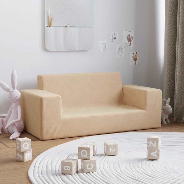 vidaXL Barnasófi 2 Sæta Rjómahvítur Mjúkt Flos