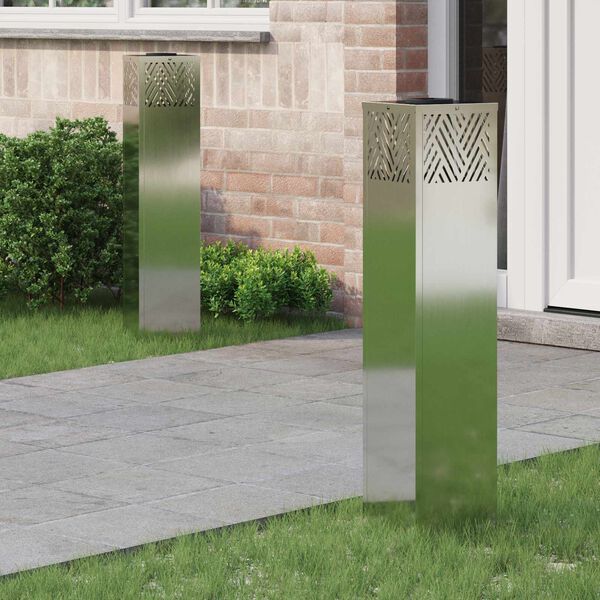 vidaXL S&oacute;lar LED st&iacute;gslj&oacute;s 2 pcs Silfur Galvaniseru&eth;