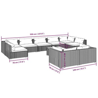 vidaXL 10 Hluta Garðhúsgagnasett með Sessum Pólýrattan Brúnt