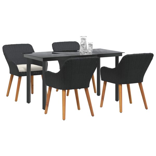 vidaXL Gar&eth;ur bor&eth;sett me&eth; p&uacute;&eth;i 5 pcs Svartur p&oacute;l&yacute;rattan