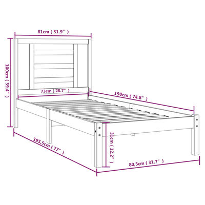 vidaXL Rúmgrind Hvít Gegnheill Viður 75x190 cm Lítil Einbreið