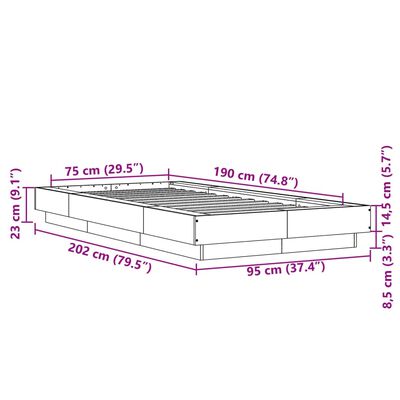 vidaXL Rúmgrind án Dýnu Brún Eikarlitur 75x190 cm