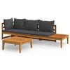 vidaXL 3 stykki gar&eth;setustofusett me&eth; d&ouml;kkgr&aacute;um p&uacute;&eth;um Acacia Wood