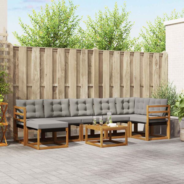 vidaXL &Uacute;ti s&oacute;fasett me&eth; p&uacute;&eth;i 8 pcs N&aacute;tt&uacute;rulegt og Lj&oacute;st Gr&aacute;tt