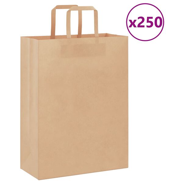 vidaXL Papp&iacute;rspokar 250 stk me&eth; Handf&ouml;ngum Br&uacute;nir 26x12x35 cm