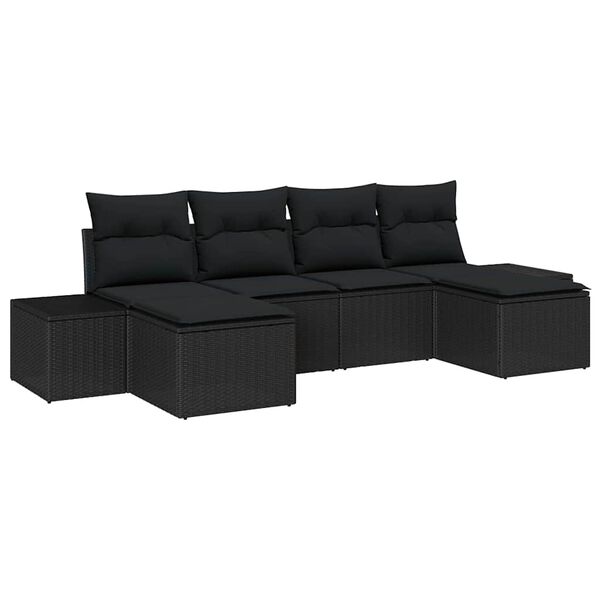 vidaXL Garðsófa sett með púði með geymslu 4 pcs Svartur pólýrattan