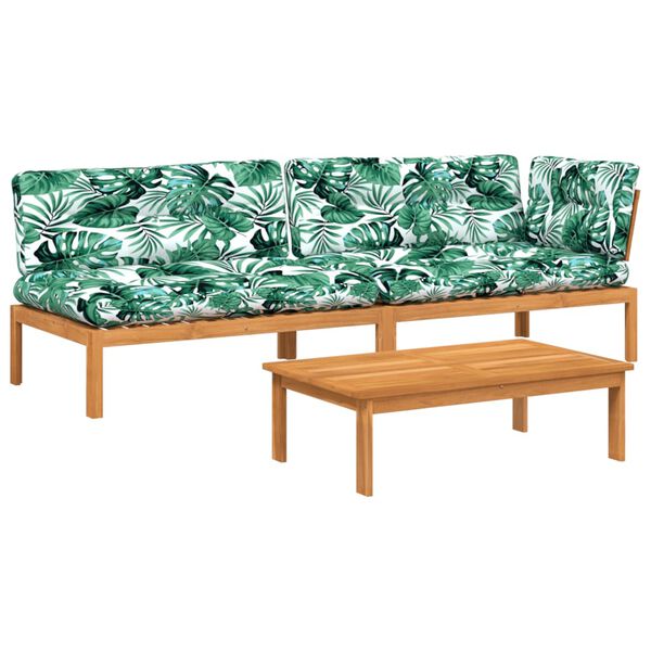 vidaXL 3 Hluta Pallasófasett með Sessum Gegnheill Akasíuviður