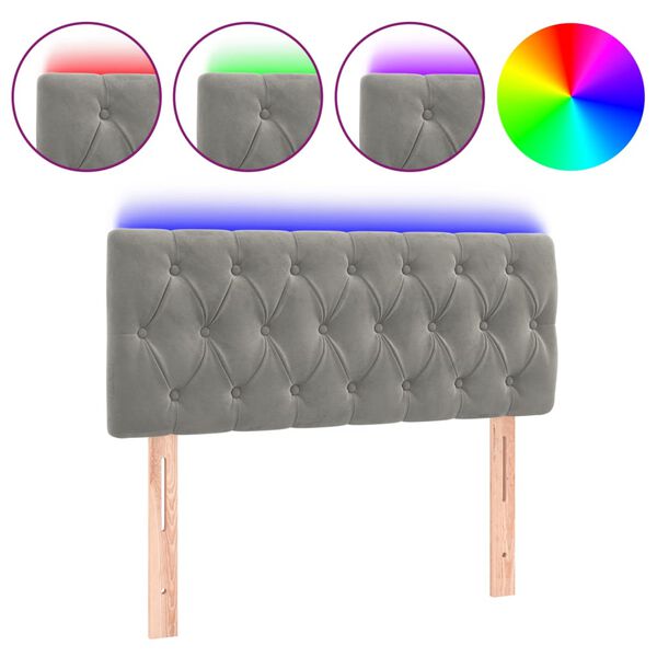 vidaXL LED Höfðagafl Ljósgrár 100x7x78/88 cm Flauel