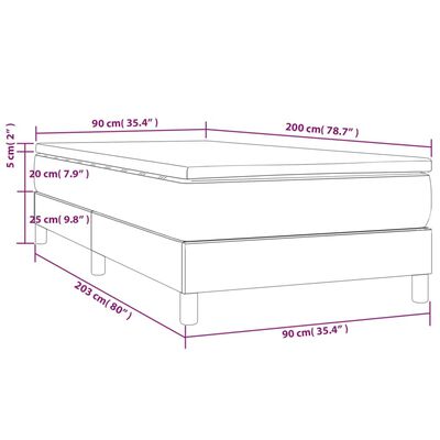 vidaXL Hólfað Springrúm Ljósgrátt 90x200 cm Flauel