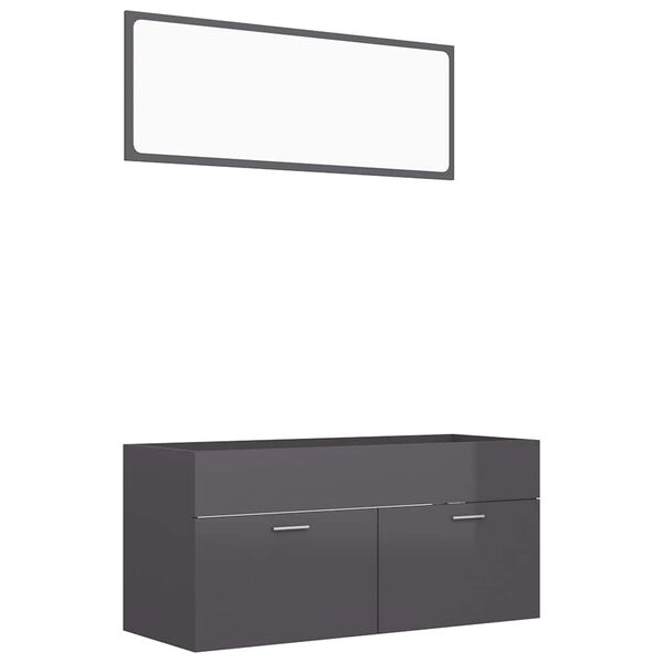 804817 vidaXL 2 Piece Bathroom Furniture Set High Gloss Grey Chipboard
