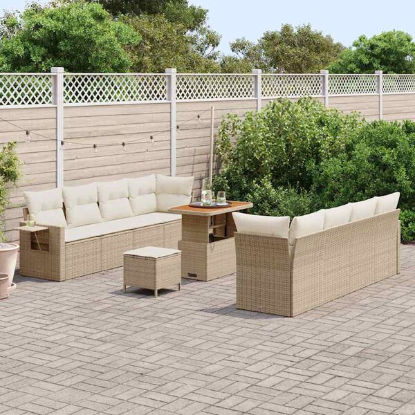 vidaXL Gar&eth;s&oacute;fa sett me&eth; p&uacute;&eth;i 11 pcs Beige og krem p&oacute;l&yacute;rattan