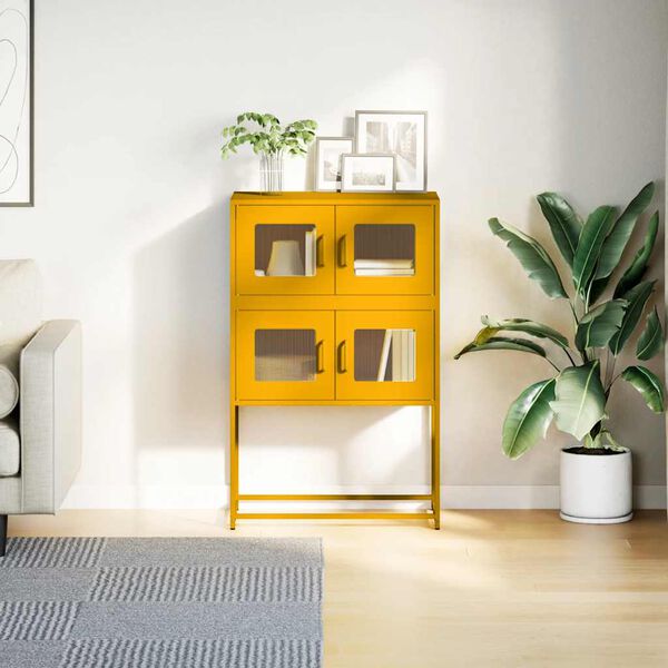 vidaXL Highboard Mustard Yellow 68x39x107 cm Stál