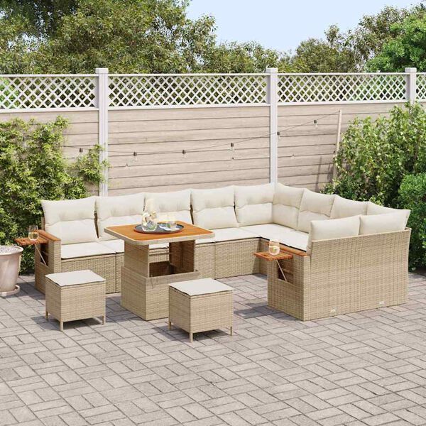vidaXL Gar&eth;s&oacute;fa sett me&eth; p&uacute;&eth;i 13 pcs Beige og krem p&oacute;l&yacute;rattan