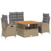 vidaXL 4 Hluta Gar&eth;bor&eth;stofusett me&eth; Sessum Drappa&eth; P&oacute;l&yacute;rattan