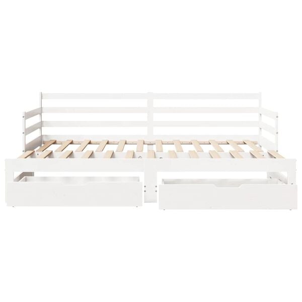 vidaXL Svefns&oacute;fi me&eth; Hj&oacute;lapl&ouml;tu og Sk&uacute;ffum &aacute;n D&yacute;nu Hv&iacute;tt 90x190cm Efni