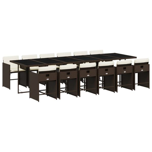 vidaXL 13 Stk. Gar&eth;bor&eth;stofusett me&eth; S&aelig;tisp&uacute;&eth;um Br&uacute;nt P&oacute;l&yacute;rattan