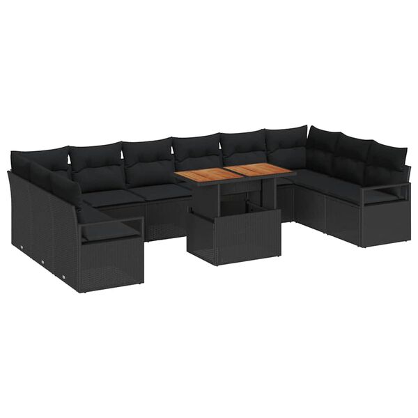 vidaXL Gar&eth;s&oacute;fa sett me&eth; geymslu 11 pcs Svartur Poly rattan