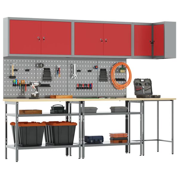 vidaXL Vinnusk&aacute;paset me&eth; hillu me&eth; geymslu 10 pcs Rau&eth;ur og Gr&aacute;r