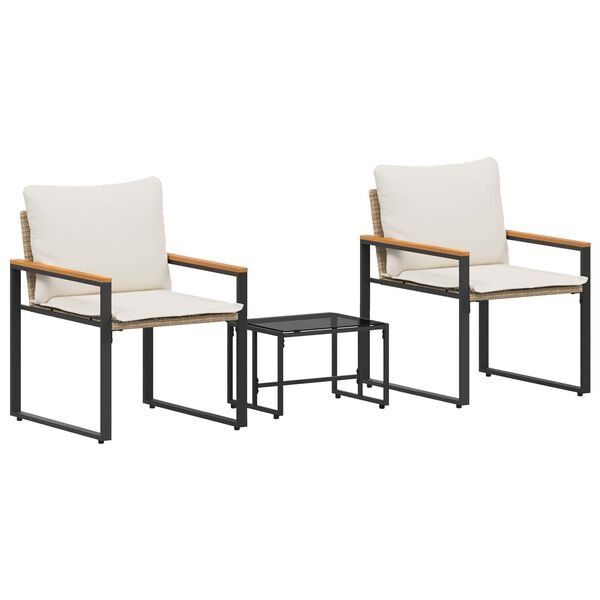 vidaXL H&uacute;sgagnasett me&eth; p&uacute;&eth;i 3 pcs Beige og rj&oacute;ma hv&iacute;tur Rattan
