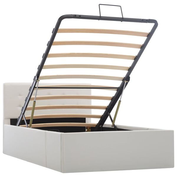 vidaXL V&ouml;kvalyft R&uacute;mgrind me&eth; Geymsluh&oacute;lfi Hv&iacute;t Le&eth;url&iacute;ki 90x200 cm