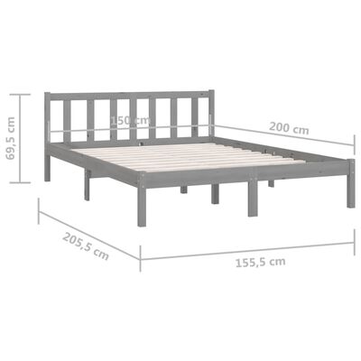 vidaXL Rúmgrind án Dýnu Grátt Gegnheil Fura King Size