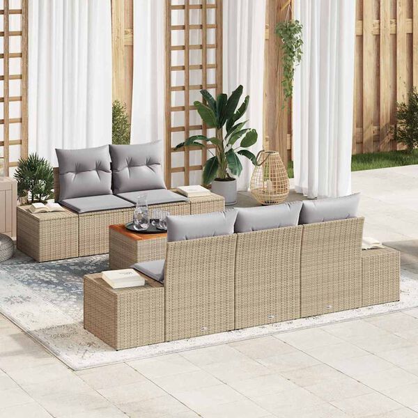 vidaXL Gar&eth;s&oacute;fa sett me&eth; p&uacute;&eth;i 6 pcs Drapplita&eth;ur p&oacute;l&yacute;rattan
