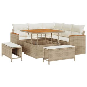 vidaXL Gar&eth;s&oacute;fa sett me&eth; p&uacute;&eth;i 8 pcs Drapplita&eth;ur Poly rattan