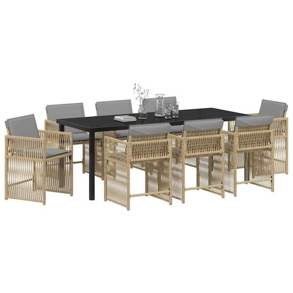 vidaXL Gar&eth;ur bor&eth;sett 9 pcs Drapplita&eth;ur p&oacute;l&yacute;rattan