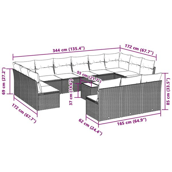 vidaXL 14 Hluta Gar&eth;s&oacute;fasett me&eth; Sessum Lj&oacute;sgr&aacute;tt P&oacute;l&yacute;rattan