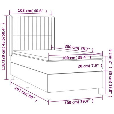 vidaXL Hólfað Springrúm með Dýnu&LED Blátt 100x200 cm Flauel