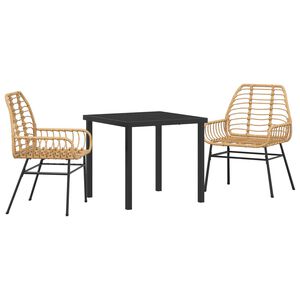 vidaXL Gar&eth;ur bor&eth;sett 3 pcs Br&uacute;nn p&oacute;l&yacute;rattan