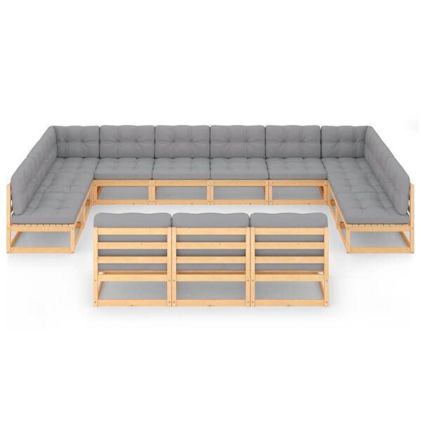 vidaXL 13 Parta Garðsófasett með Sessum Gegnheil Fura