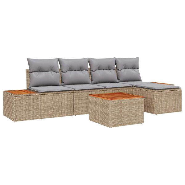 vidaXL Gar&eth;s&oacute;fa sett me&eth; p&uacute;&eth;i 6 pcs Beige og lj&oacute;sgr&aacute;r P&oacute;l&yacute;rattan