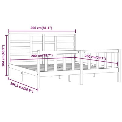 vidaXL Rúmgrind Gegnheil Svört Fura 200x200 cm