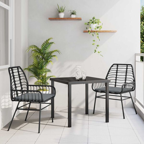 vidaXL Garður borðsett 3 pcs Svartur pólýrattan