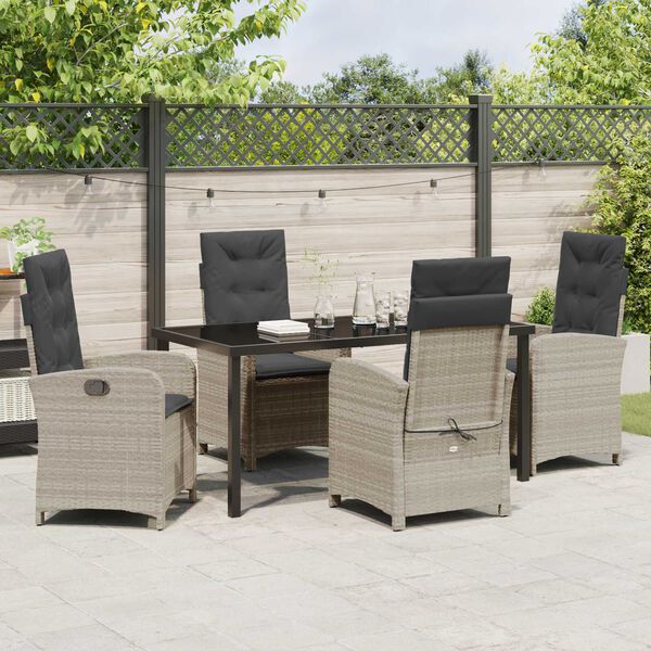 vidaXL Gar&eth;ur bor&eth;sett me&eth; p&uacute;&eth;i 5 pcs Lj&oacute;sgr&aacute;r p&oacute;l&yacute;rattan