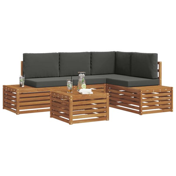 vidaXL &Uacute;ti s&oacute;fasett me&eth; p&uacute;&eth;i 5 Stykki N&aacute;tt&uacute;rulegt og Antrac&iacute;t