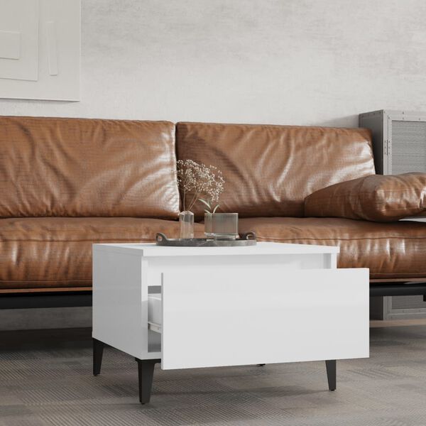 vidaXL Hliðarborð Háglans Hvítt 50x46x35 cm Samsettur Viður