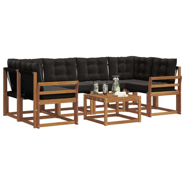 vidaXL &Uacute;ti s&oacute;fasett me&eth; p&uacute;&eth;i 7 pcs N&aacute;tt&uacute;rulegur og svartur