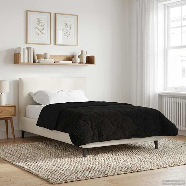 vidaXL Full &aacute;rs d&yacute;na Svartur 155 x 200 cm Microfiber og Teddy f&oacute;&eth;ri&eth;