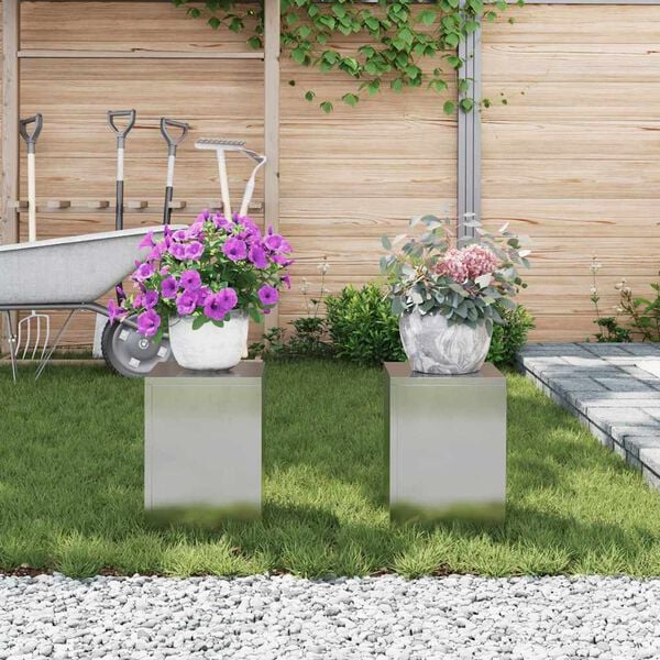 vidaXL Bl&oacute;mastandur 2 pcs Silfur 24 x 24 x 35 cm stainless steel