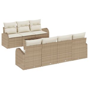 vidaXL Gar&eth;s&oacute;fa sett 8 pcs Beige og krem P&oacute;l&yacute;rattan, St&aacute;l og Gler