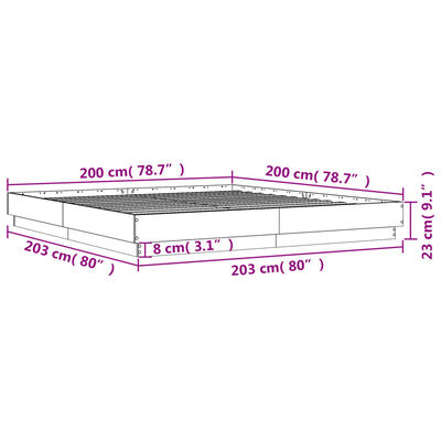 vidaXL Rúmgrind með LED án Dýnu Sonoma Eikarlitur 200x200 cm