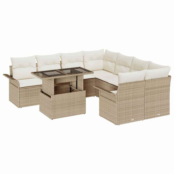 vidaXL Gar&eth;s&oacute;fa sett me&eth; p&uacute;&eth;i 9 pcs Drapplita&eth;ur Poly Rattan
