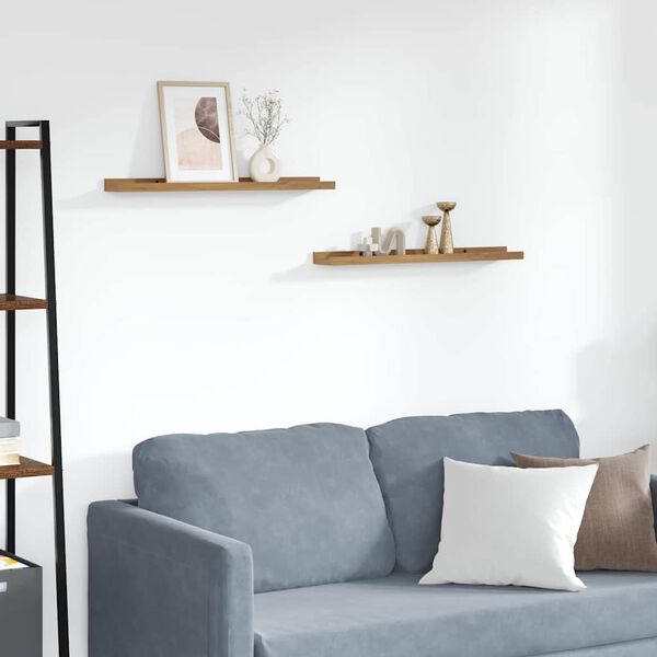 vidaXL Vegghylla me&eth; hillu 2 pcs Br&uacute;nn 60 x 9 x 3 cm Samsettur vi&eth;ur