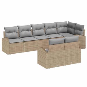 vidaXL Gar&eth;s&oacute;fa sett me&eth; p&uacute;&eth;i 8 pcs Beige og lj&oacute;sgr&aacute;r p&oacute;l&yacute;rattan