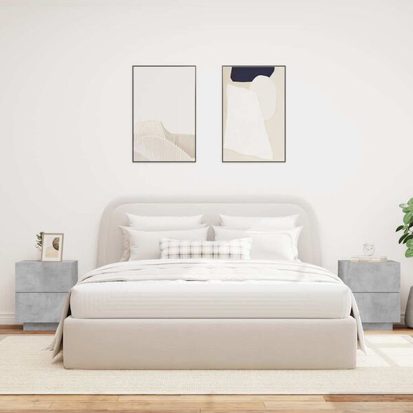 vidaXL N&aacute;ttbor&eth; me&eth; LED Lj&oacute;sum 2 stk. Steypugr&aacute; Samsettur Vi&eth;ur