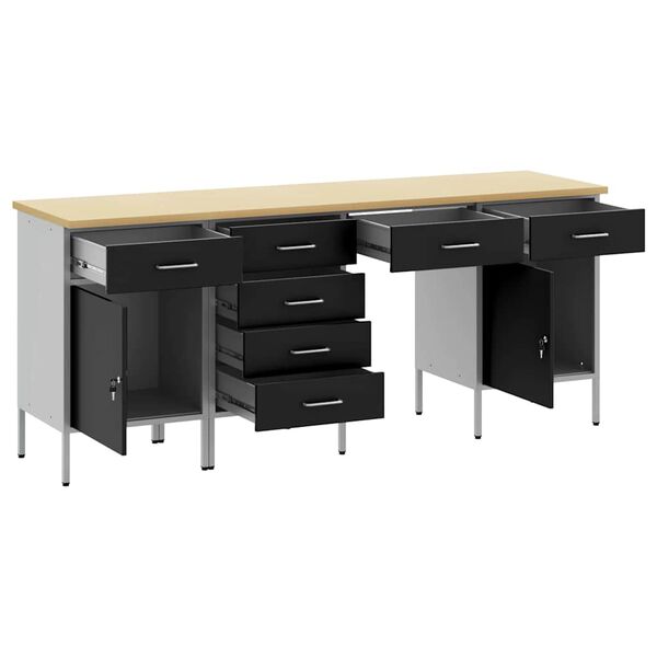 vidaXL Vinnusk&aacute;pur 4 pcs Svartur 200 x 55 x 85 cm &Uacute;tger&eth; vi&eth;ur og St&aacute;l