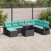 vidaXL 9 stykki gar&eth;s&oacute;fasett me&eth; p&uacute;&eth;um Black Poly Rattan Acacia